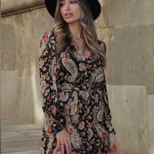 Zara Black and Red Wrap Sundress with‎ Bishop Sleeves